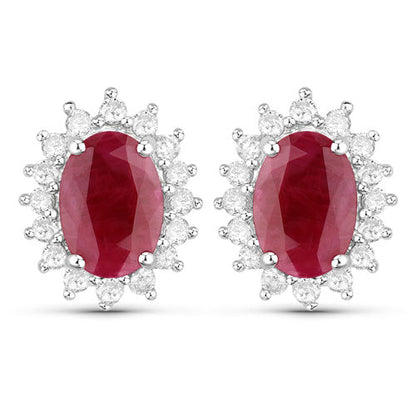 2.02 Carat Genuine Ruby and White Diamond 14K White Gold Earrings Bids.com