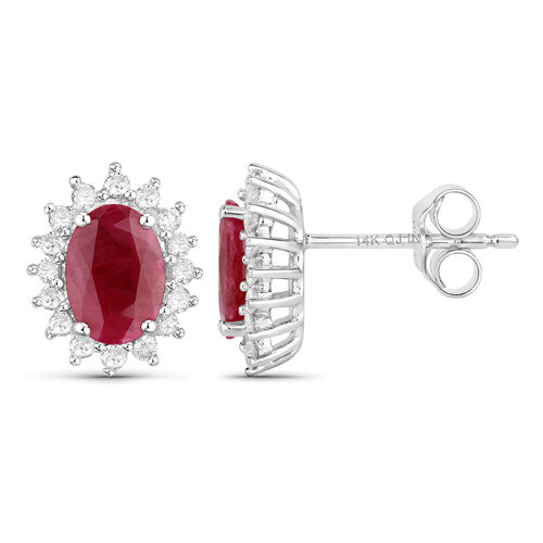 2.02 Carat Genuine Ruby and White Diamond 14K White Gold Earrings Bids.com