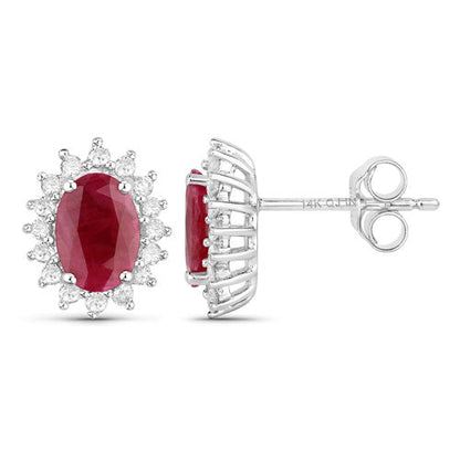 2.02 Carat Genuine Ruby and White Diamond 14K White Gold Earrings Bids.com