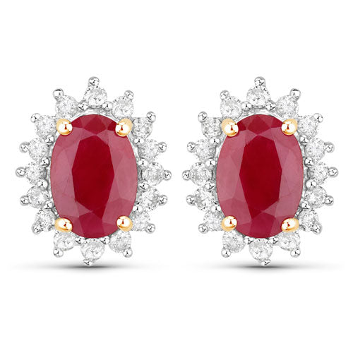 2.02 Carat Genuine Ruby and White Diamond 14K Yellow Gold Earrings Bids.com