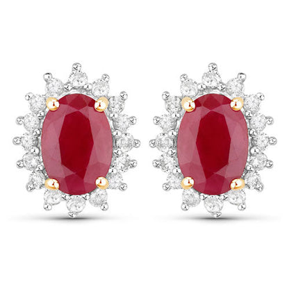 2.02 Carat Genuine Ruby and White Diamond 14K Yellow Gold Earrings Bids.com