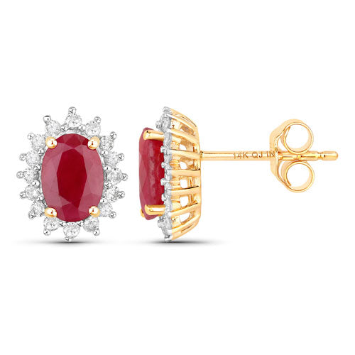 2.02 Carat Genuine Ruby and White Diamond 14K Yellow Gold Earrings Bids.com