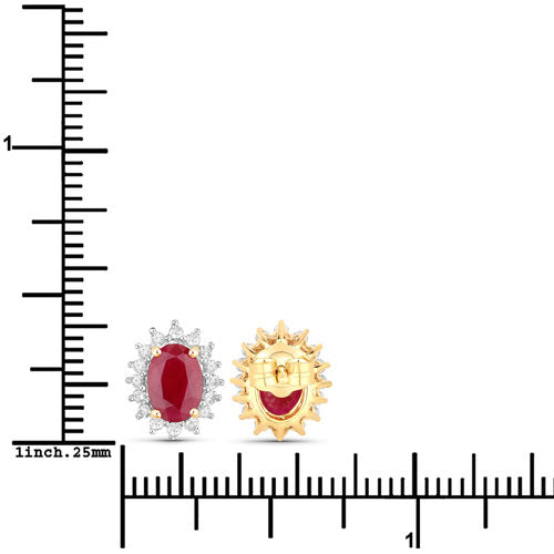 2.02 Carat Genuine Ruby and White Diamond 14K Yellow Gold Earrings Bids.com