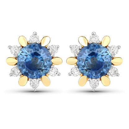 1.87 Carat Genuine Blue Sapphire and White Diamond 14K Yellow Gold Earrings Bids.com