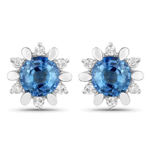 1.87 Carat Genuine Blue Sapphire and White Diamond 14K White Gold Earrings Bids.com