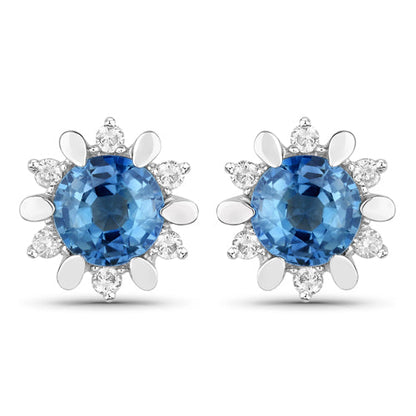 1.87 Carat Genuine Blue Sapphire and White Diamond 14K White Gold Earrings Bids.com