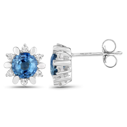 1.87 Carat Genuine Blue Sapphire and White Diamond 14K White Gold Earrings Bids.com
