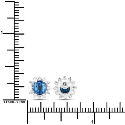 1.87 Carat Genuine Blue Sapphire and White Diamond 14K White Gold Earrings Bids.com