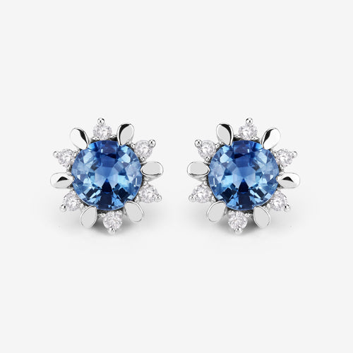 1.87 Carat Genuine Blue Sapphire and White Diamond 14K White Gold Earrings Bids.com