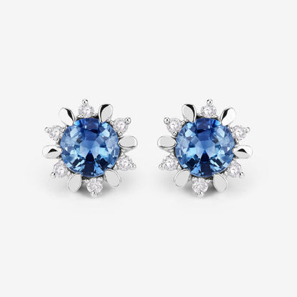 1.87 Carat Genuine Blue Sapphire and White Diamond 14K White Gold Earrings Bids.com
