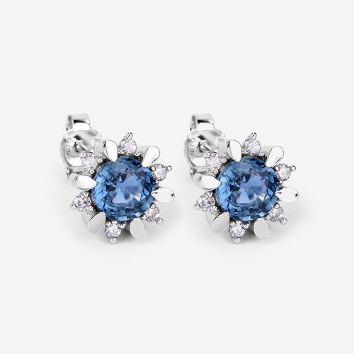 1.87 Carat Genuine Blue Sapphire and White Diamond 14K White Gold Earrings Bids.com