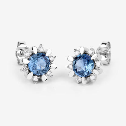 1.87 Carat Genuine Blue Sapphire and White Diamond 14K White Gold Earrings Bids.com