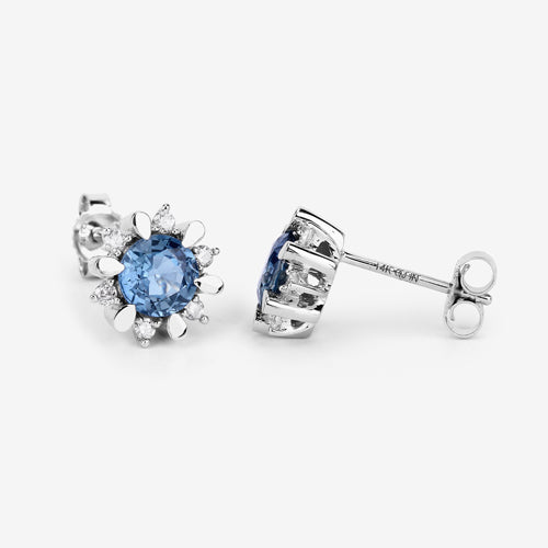 1.87 Carat Genuine Blue Sapphire and White Diamond 14K White Gold Earrings Bids.com