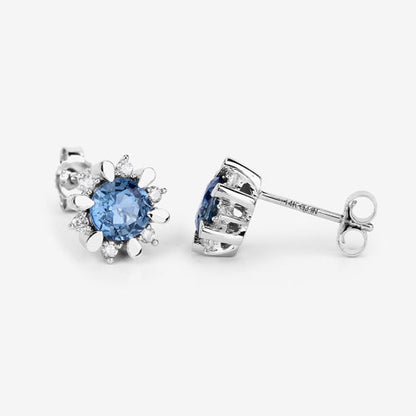 1.87 Carat Genuine Blue Sapphire and White Diamond 14K White Gold Earrings Bids.com