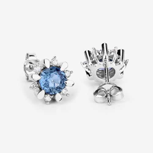 1.87 Carat Genuine Blue Sapphire and White Diamond 14K White Gold Earrings Bids.com