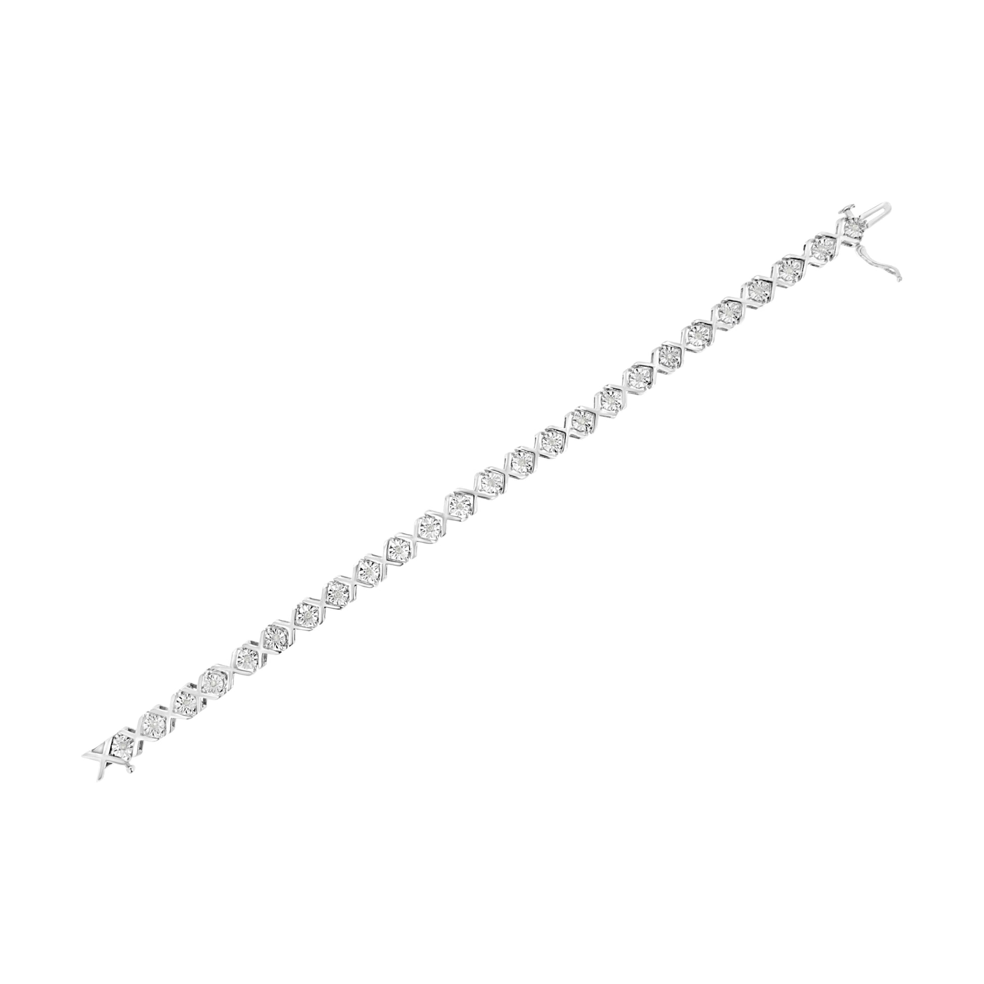 .925 Sterling Silver 1/4 Cttw Miracle Set Diamond "X" Link Bracelet (I-J Color, I3 Clarity) - 7.25" Bids.com