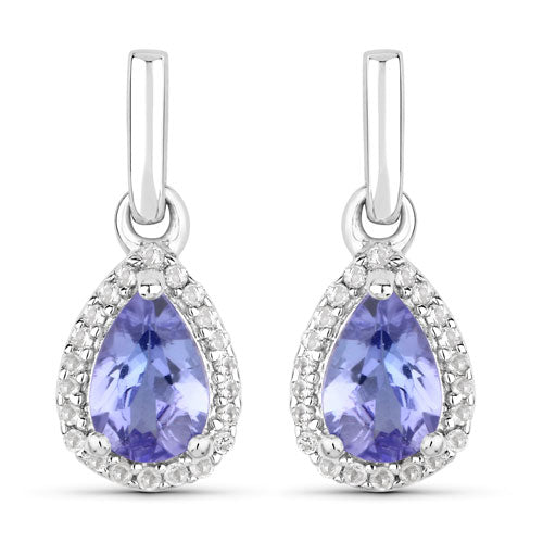 0.85 Carat Genuine Tanzanite and White Topaz .925 Sterling Silver Earrings Bids.com