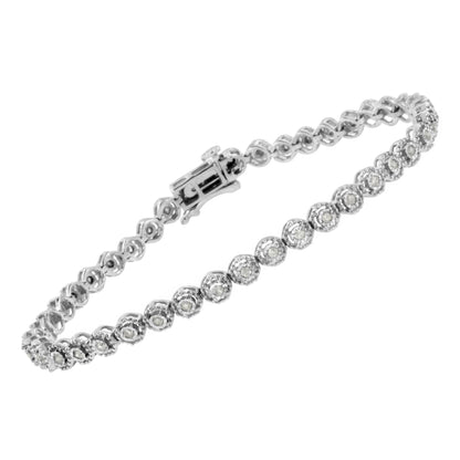 .925 Sterling Silver 1/2 Cttw Miracle Set Round Diamond Bezel Design Link Bracelet (I-J Color, I2-I3 Clarity) - 7.25" Bids.com