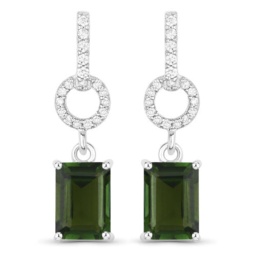 2.28 Carat Genuine Green Tourmaline and White Diamond 14K White Gold Earrings Bids.com