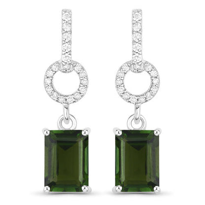 2.28 Carat Genuine Green Tourmaline and White Diamond 14K White Gold Earrings Bids.com