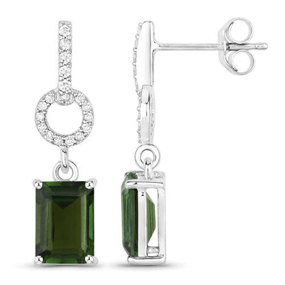 2.28 Carat Genuine Green Tourmaline and White Diamond 14K White Gold Earrings Bids.com