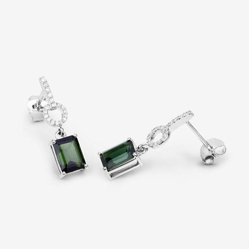 2.28 Carat Genuine Green Tourmaline and White Diamond 14K White Gold Earrings Bids.com