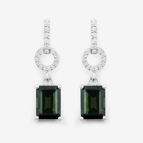 2.28 Carat Genuine Green Tourmaline and White Diamond 14K White Gold Earrings Bids.com