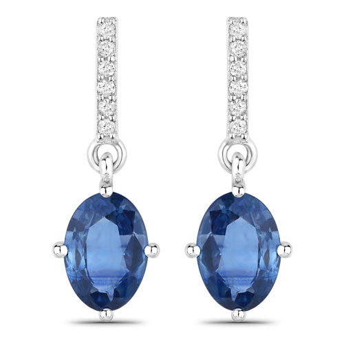 1.95 Carat Genuine Blue Sapphire and White Diamond 14K White Gold Earrings Bids.com
