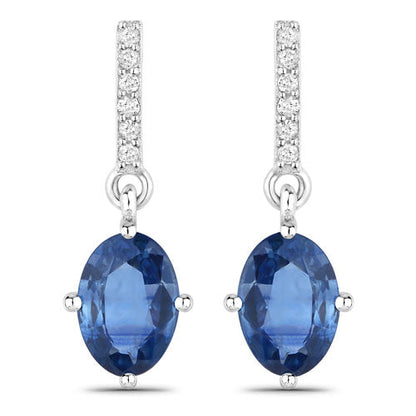 1.95 Carat Genuine Blue Sapphire and White Diamond 14K White Gold Earrings Bids.com