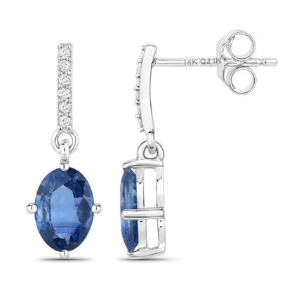 1.95 Carat Genuine Blue Sapphire and White Diamond 14K White Gold Earrings Bids.com