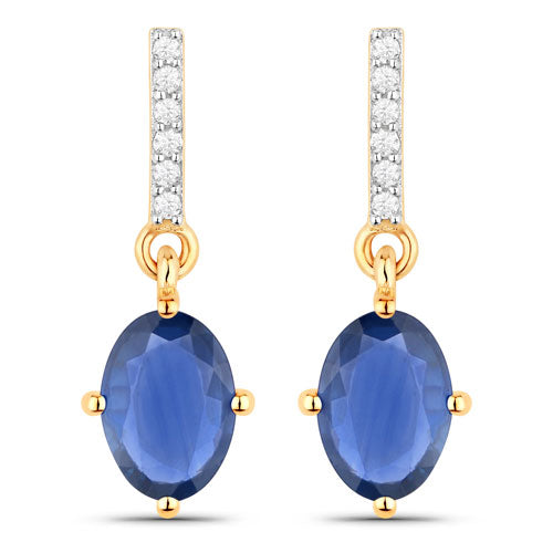 1.95 Carat Genuine Blue Sapphire and White Diamond 14K Yellow Gold Earrings Bids.com