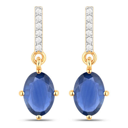 1.95 Carat Genuine Blue Sapphire and White Diamond 14K Yellow Gold Earrings Bids.com