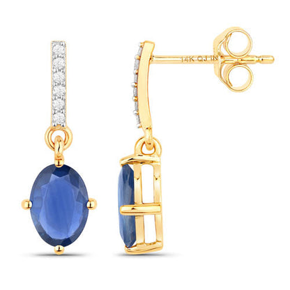 1.95 Carat Genuine Blue Sapphire and White Diamond 14K Yellow Gold Earrings Bids.com