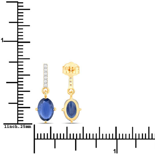 1.95 Carat Genuine Blue Sapphire and White Diamond 14K Yellow Gold Earrings Bids.com