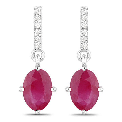 1.75 Carat Genuine Ruby and White Diamond 10K White Gold Earrings Bids.com