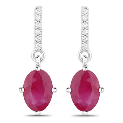 1.75 Carat Genuine Ruby and White Diamond 10K White Gold Earrings Bids.com