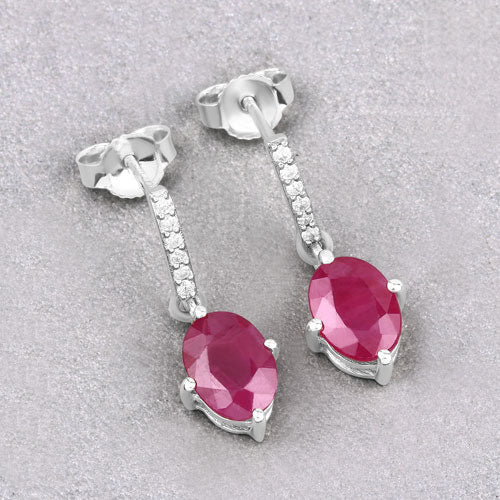 1.75 Carat Genuine Ruby and White Diamond 10K White Gold Earrings Bids.com