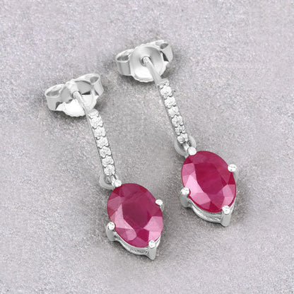 1.75 Carat Genuine Ruby and White Diamond 10K White Gold Earrings Bids.com