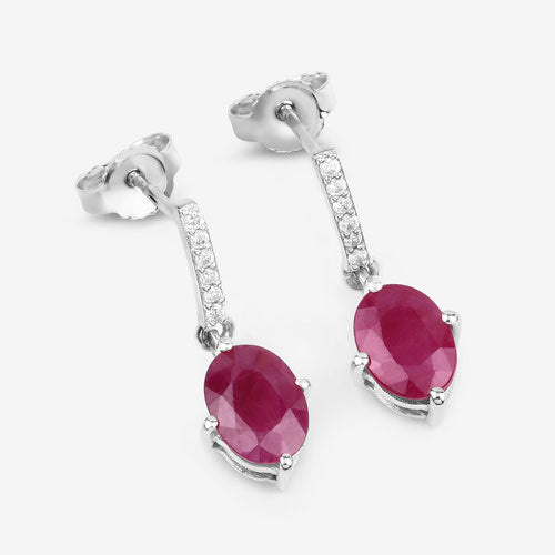 1.75 Carat Genuine Ruby and White Diamond 10K White Gold Earrings Bids.com