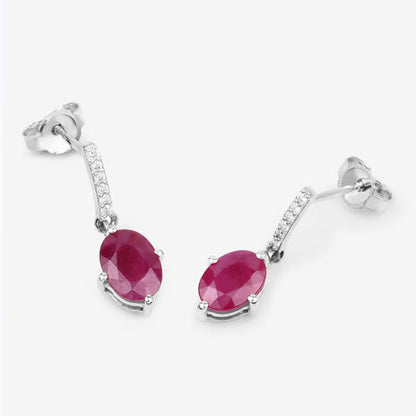 1.75 Carat Genuine Ruby and White Diamond 10K White Gold Earrings Bids.com