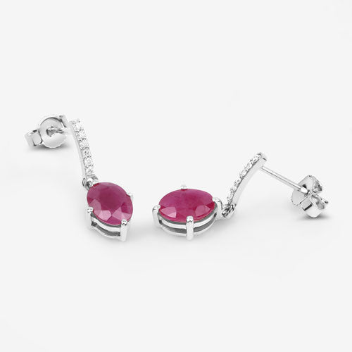 1.75 Carat Genuine Ruby and White Diamond 10K White Gold Earrings Bids.com