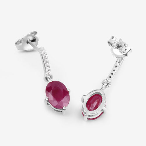 1.75 Carat Genuine Ruby and White Diamond 10K White Gold Earrings Bids.com