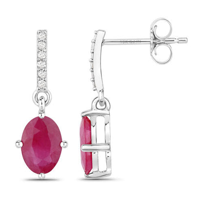 1.75 Carat Genuine Ruby and White Diamond 10K White Gold Earrings Bids.com