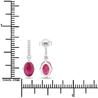 1.75 Carat Genuine Ruby and White Diamond 10K White Gold Earrings Bids.com