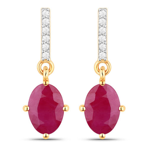 1.75 Carat Genuine Ruby and White Diamond 10K Yellow Gold Earrings Bids.com