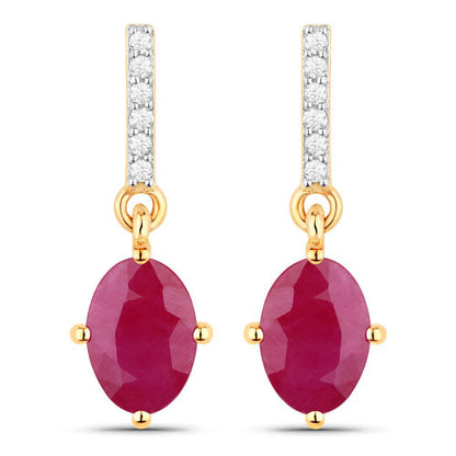 1.75 Carat Genuine Ruby and White Diamond 10K Yellow Gold Earrings Bids.com