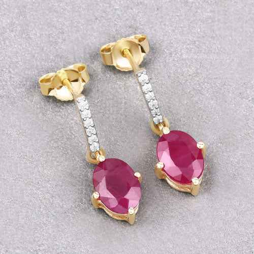 1.75 Carat Genuine Ruby and White Diamond 10K Yellow Gold Earrings Bids.com