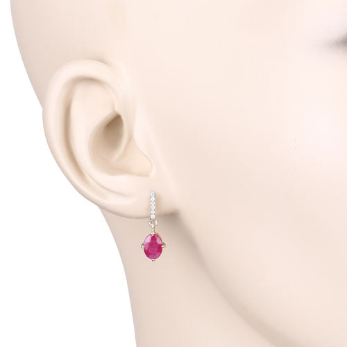 1.75 Carat Genuine Ruby and White Diamond 10K Yellow Gold Earrings Bids.com