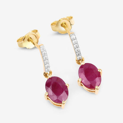 1.75 Carat Genuine Ruby and White Diamond 10K Yellow Gold Earrings Bids.com