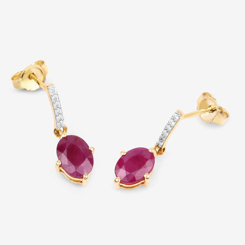 1.75 Carat Genuine Ruby and White Diamond 10K Yellow Gold Earrings Bids.com